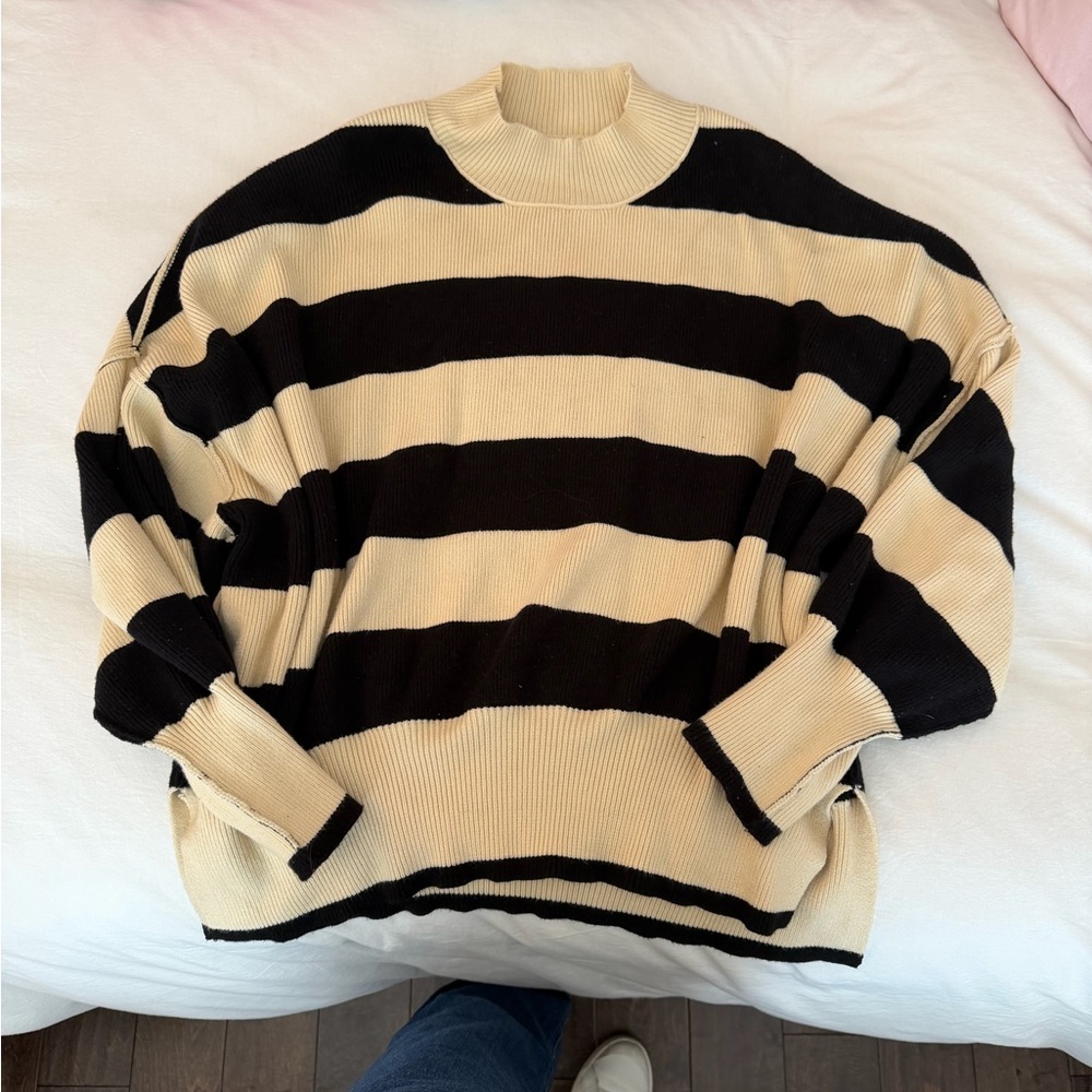 Altar'd State Striped Mockneck Cream and Black Sweater